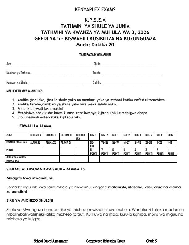 Preview page Grade-5-Kiswahili-Kusikiliza-na-Kuzungumza-September-Assessment-Examination-2026_6742_0.jpg