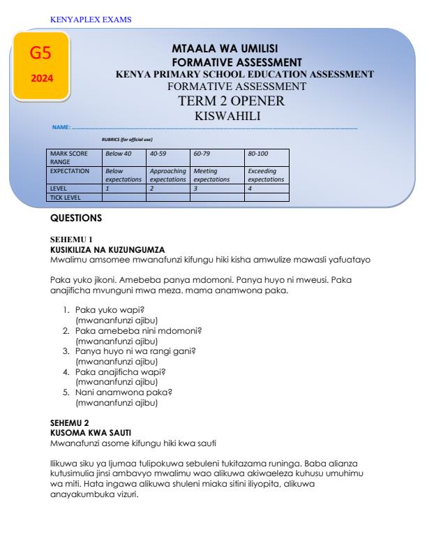 Preview page Grade-5-Kiswahili-Term-2-Opener-Exam-2024_2441_0.jpg