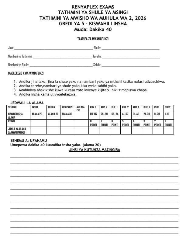 Preview page Grade-5-Kiswhili--Insha-July-Assessment-Examination-2026_6267_0.jpg