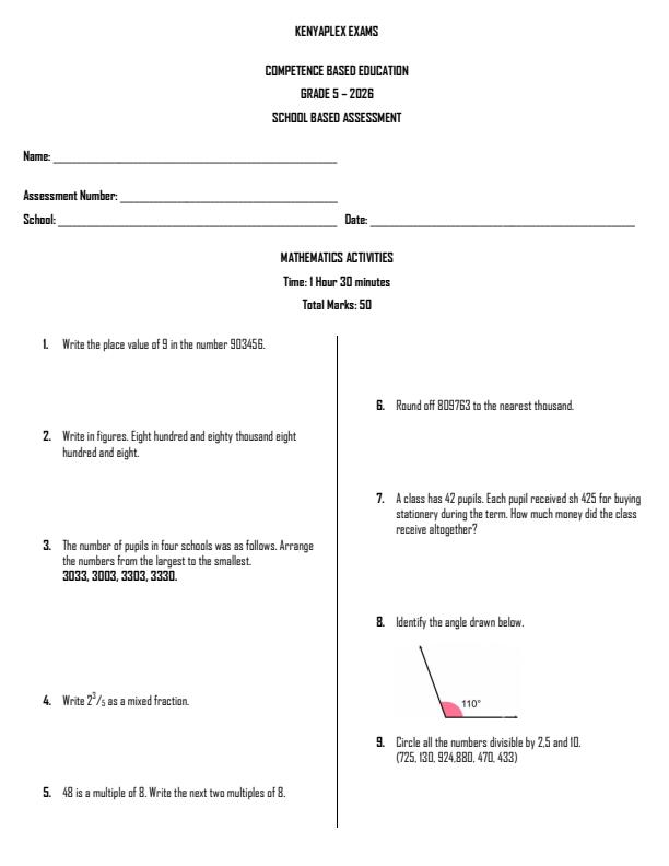 Preview page Grade-5-Mathematics-Activities-Term-2-Opener-Exam-2026_5573_0.jpg