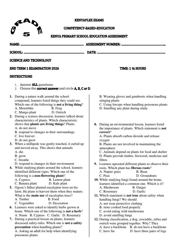 Preview page Grade-5-Science-and-Technology-End-Term-1-Exam-2026_5257_0.jpg