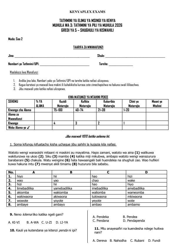 Preview page Grade-5-Shughuli-ya-Kiswahili-End-Term-3-Exam-2026_6839_0.jpg
