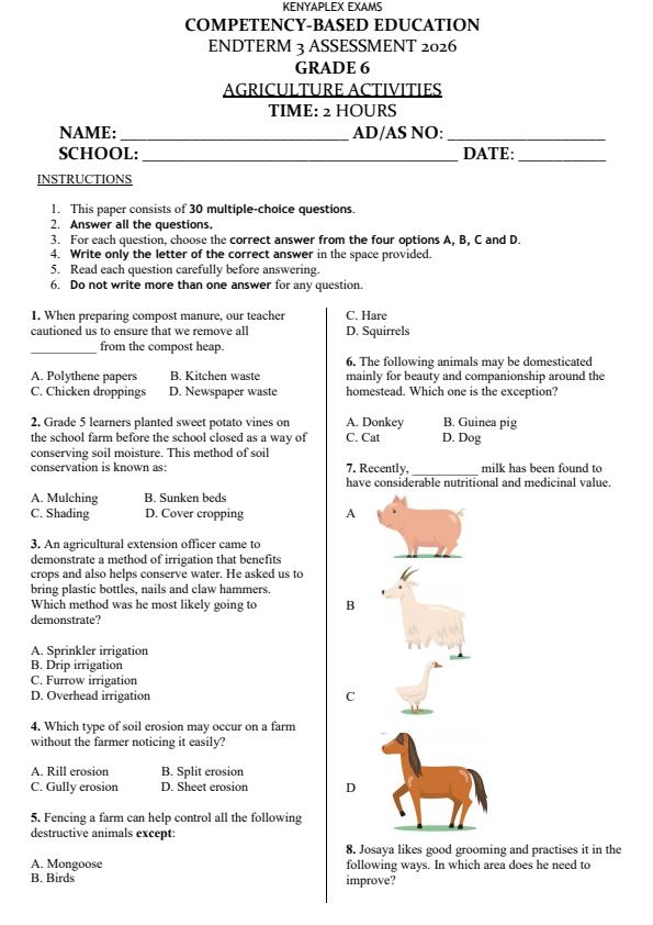 Preview page Grade-6-Agriculture-End-Term-3-Set-2-Exam-2026_7107_0.jpg