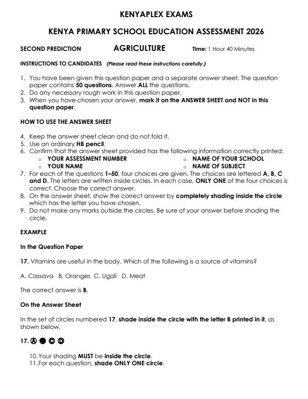 Preview page Grade-6-Agriculture-KPSEA-Prediction-Exam-2026-Set-2_6628_0.jpg
