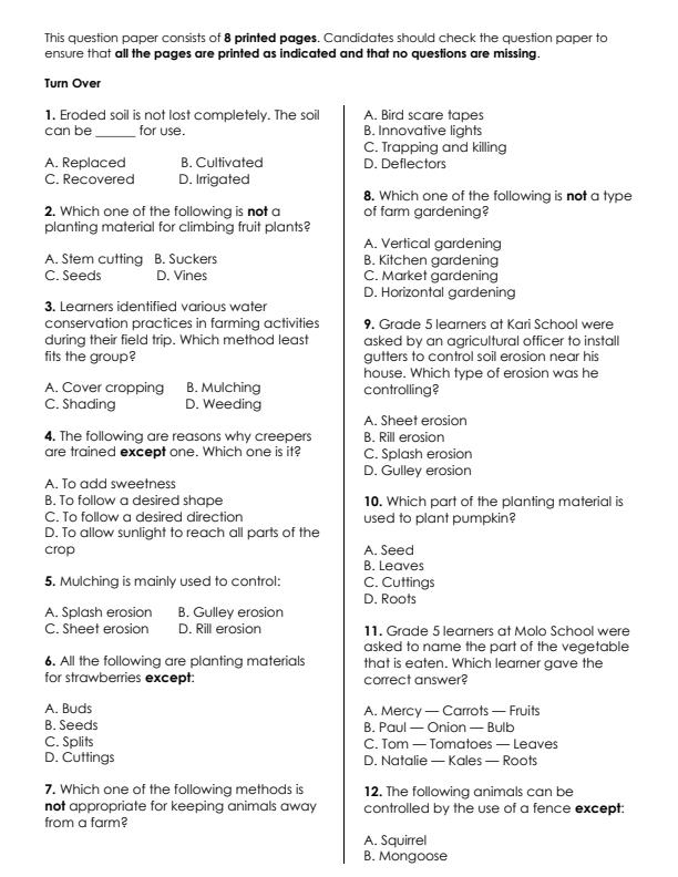 Preview page Grade-6-Agriculture-KPSEA-Prediction-Exam-2026-Set-2_6628_1.jpg