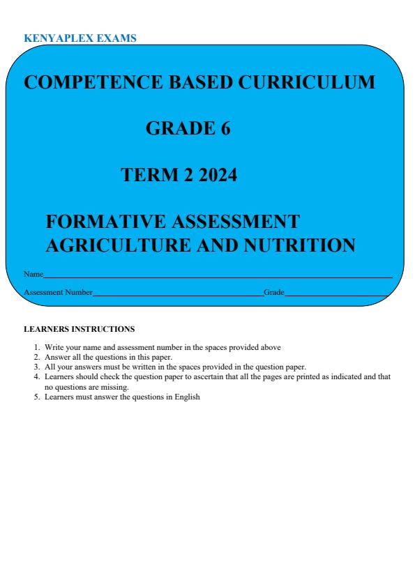 Preview page Grade-6-Agriculture-and-Nutrition-Term-2-Opener-Exam-2024_2445_0.jpg