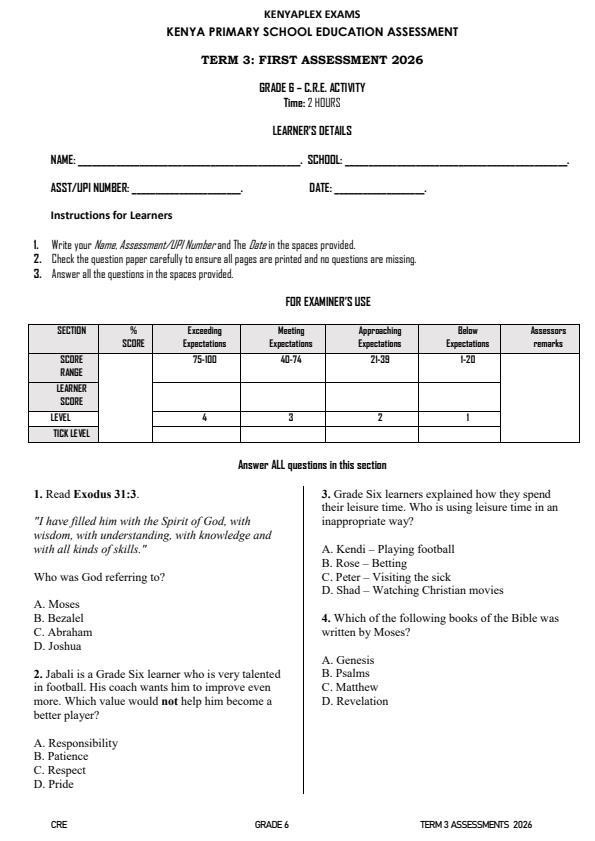 Preview page Grade-6-CRE-Activity-Term-3-Opener-Exam-2026_6457_0.jpg