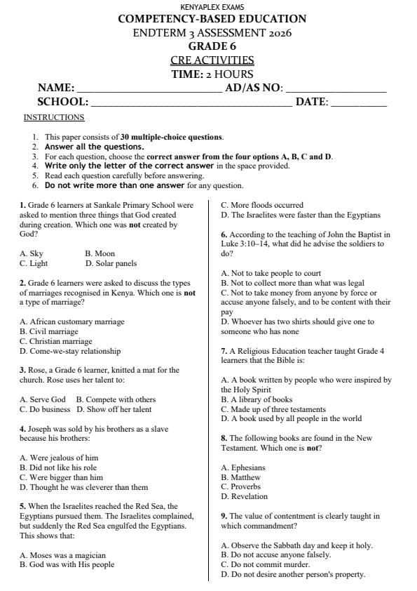 Preview page Grade-6-CRE-End-Term-3-Set-2-Exam-2026_7108_0.jpg