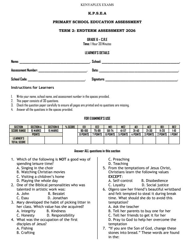 Preview page Grade-6-CRE-July-Assessment-Examination-2026_6288_0.jpg