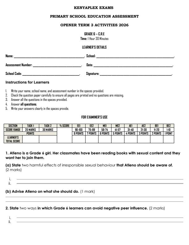 Preview page Grade-6-CRE-September-Assessment-Examination-2026_6756_0.jpg