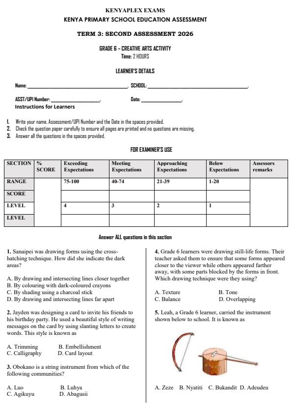 Preview page Grade-6-Creative-Arts-Activity-End-Term-3-Exam-2026_6871_0.jpg