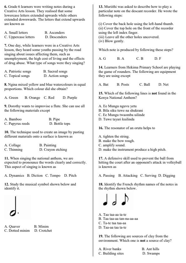 Preview page Grade-6-Creative-Arts-Activity-End-Term-3-Exam-2026_6871_1.jpg