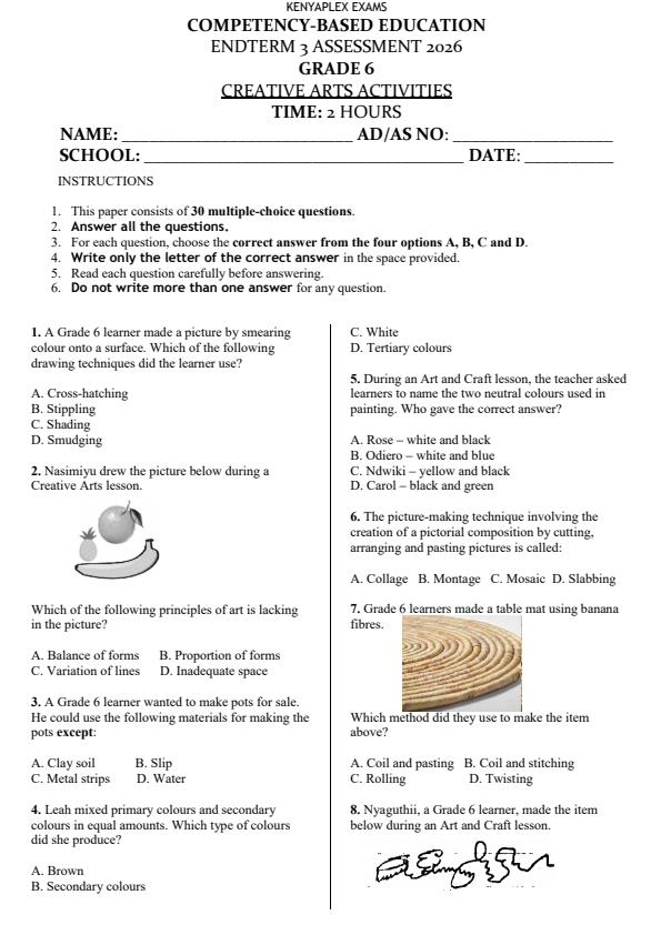 Preview page Grade-6-Creative-Arts-End-Term-3-Set-2-Exam-2026_7109_0.jpg