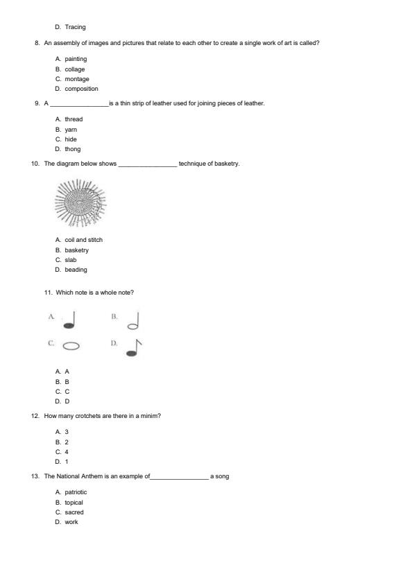 Preview page Grade-6-Creative-Arts-End-of-May-Assessment-Test-2024_2592_1.jpg
