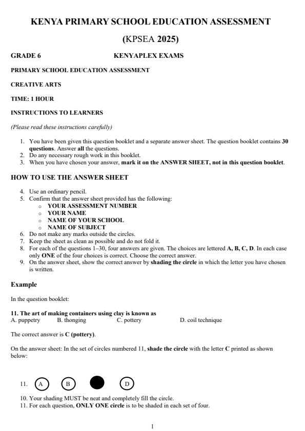 Preview page Grade-6-Creative-Arts-End-of-Term-3-KPSEA-Prediction-Exam-2025_4831_0.jpg