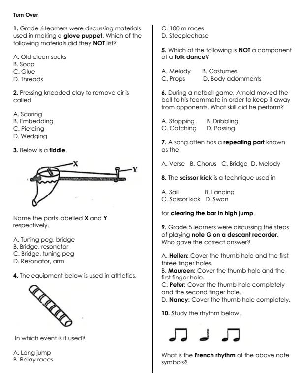 Preview page Grade-6-Creative-Arts-KPSEA-Prediction-Exam-2026-Set-2_6629_1.jpg