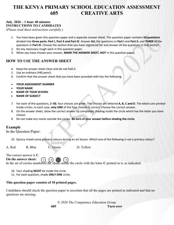 Preview page Grade-6-Creative-Arts-KPSEA-Prediction-Exam-2026_6351_0.jpg