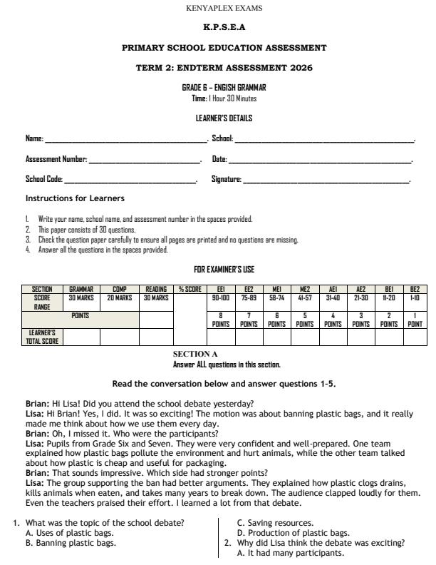Preview page Grade-6-English--Grammar-July-Assessment-Examination-2026_6291_0.jpg