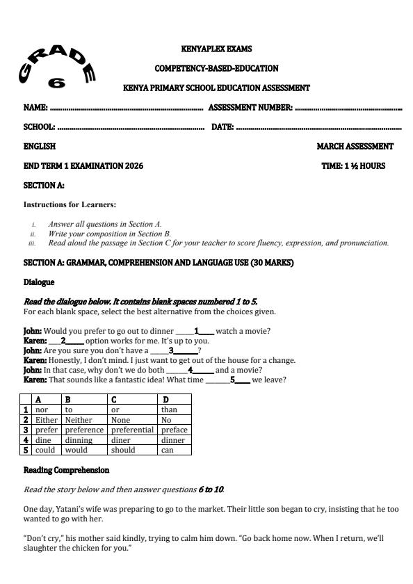 Preview page Grade-6-English-End-Term-1-Exam-2026_5356_0.jpg