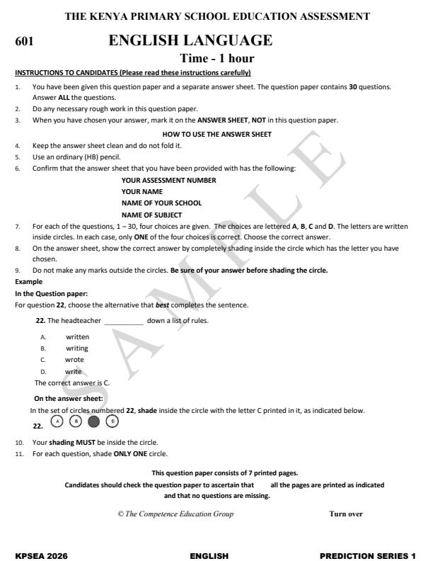 Preview page Grade-6-English-KPSEA-Prediction-Exam-2026_6352_0.jpg