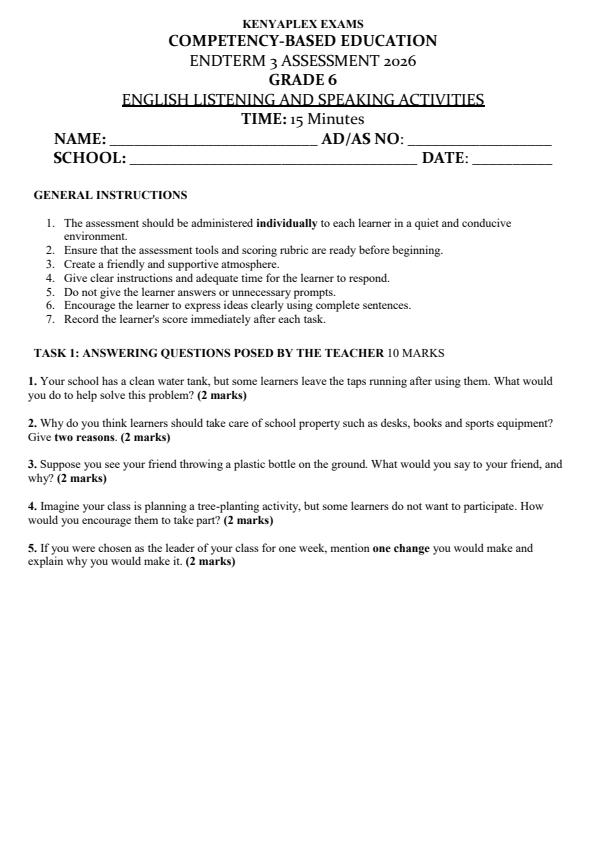 Preview page Grade-6-English-Listening-and-Speaking-End-Term-3-Exam-2026_6997_0.jpg