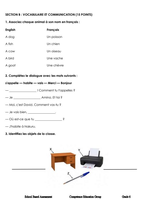 Preview page Grade-6-French-September-Assessment-Examination-2026_6761_1.jpg