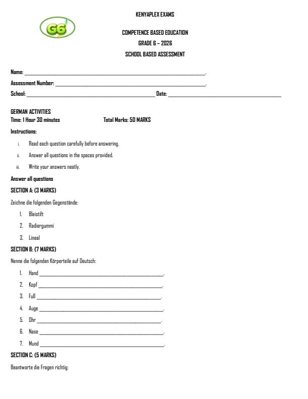 Preview page Grade-6-German-Term-2-Opener-Exam-2026_5583_0.jpg