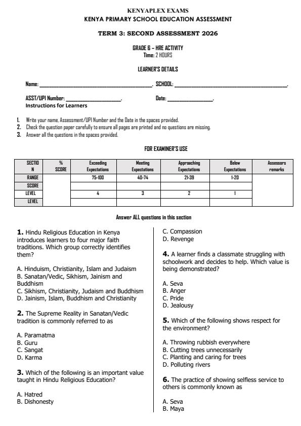 Preview page Grade-6-Hindu-Religious-Education-Activity-End-Term-3-Exam-2026_6876_0.jpg