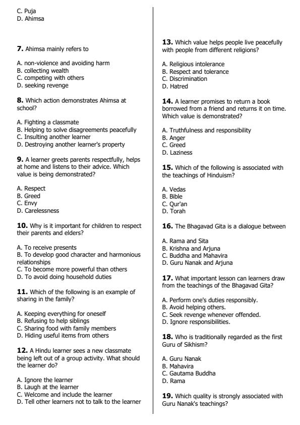 Preview page Grade-6-Hindu-Religious-Education-Activity-End-Term-3-Exam-2026_6876_1.jpg