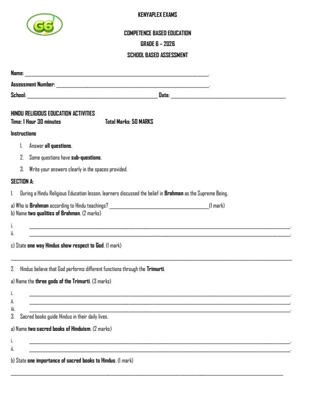 Preview page Grade-6-Hindu-Religious-Education-Term-2-Opener-Exam-2026_5584_0.jpg