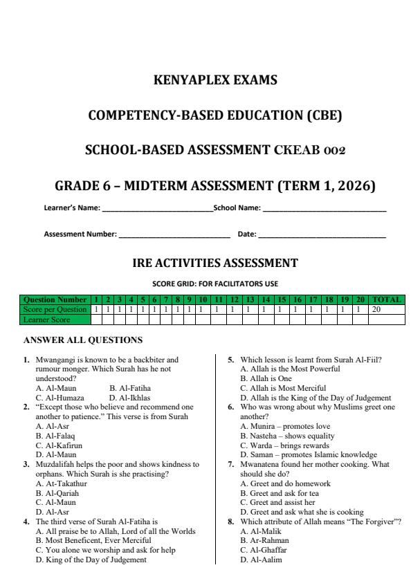 Preview page Grade-6-IRE-Mid-Term-1-Exam-2026_5091_0.jpg