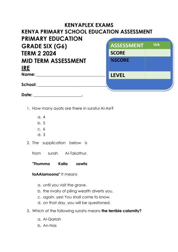 Preview page Grade-6-IRE-Mid-Term-2-Exam-2024_2687_0.jpg