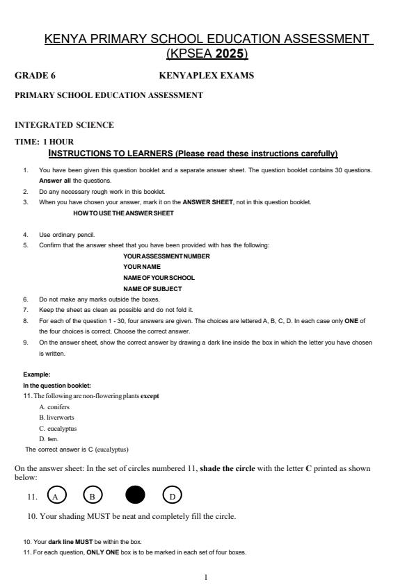 Preview page Grade-6-Integrated-Science-End-of-Term-3-KPSEA-Prediction-Exam-2025_4833_0.jpg