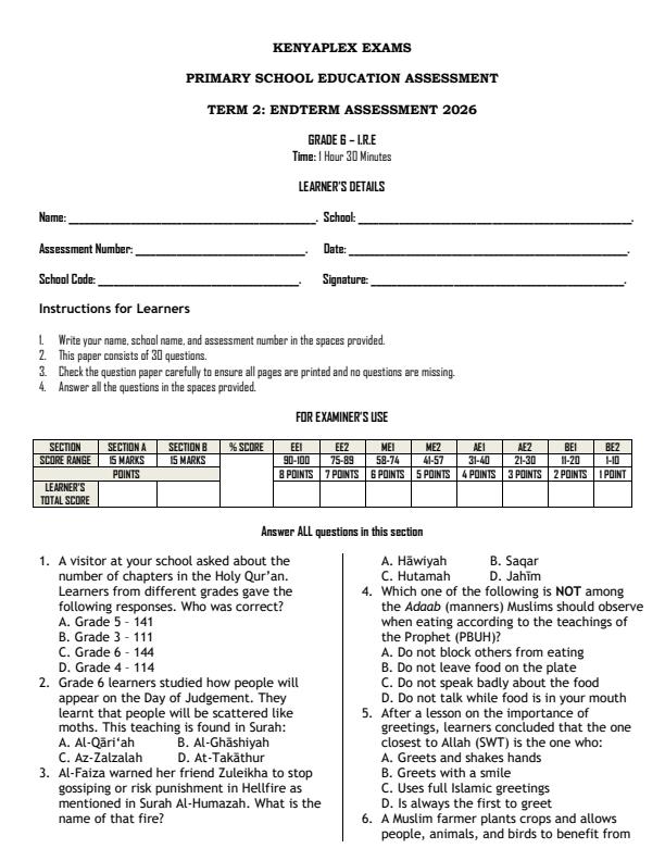 Preview page Grade-6-Islamic-Religious-Education-July-Assessment-Examination-2026_6294_0.jpg