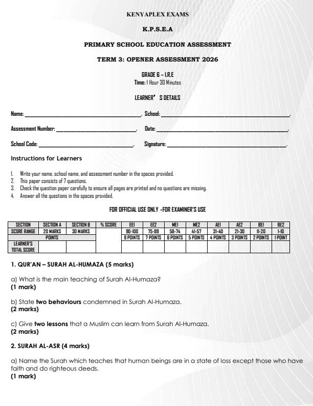 Preview page Grade-6-Islamic-Religious-Education-September-Assessment-Examination-2026_6764_0.jpg
