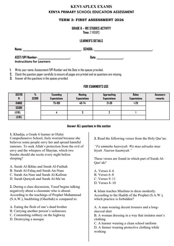 Preview page Grade-6-Islamic-Religious-Education-Studies-Activity-Term-3-Opener-Exam-2026_6455_0.jpg