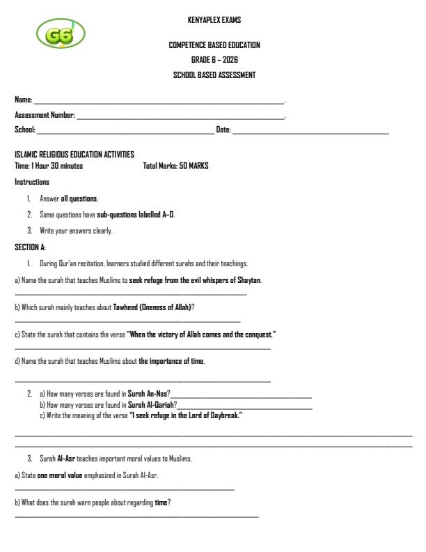 Preview page Grade-6-Islamic-Religious-Education-Term-2-Opener-Exam-2026_5585_0.jpg