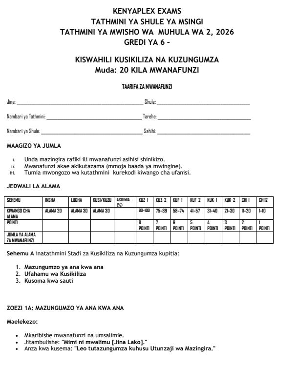 Preview page Grade-6-Kiswahili--Kusikiliza-na-Kuzungumza-End-Term-2-Exam-2026_6074_0.jpg