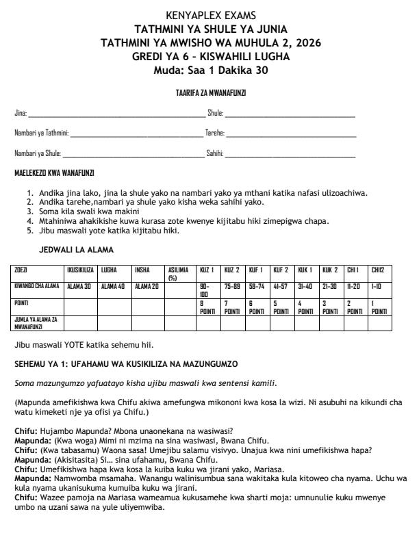 Preview page Grade-6-Kiswahili--Lugha-End-Term-2-Exam-2026_6075_0.jpg