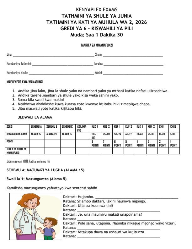 Preview page Grade-6-Kiswahili--Lugha-Mid-Term-2-Exam-2026_5856_0.jpg