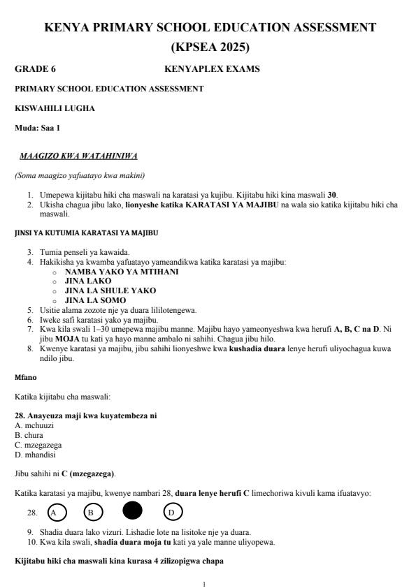 Preview page Grade-6-Kiswahili-End-of-Term-3-KPSEA-Prediction-Exam-2025_4835_0.jpg