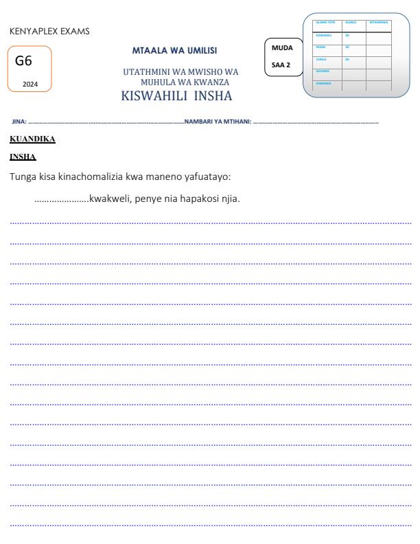 Preview page Grade-6-Kiswahili-Insha-Structured-Assessment-End-Term-1-2024_2349_0.jpg