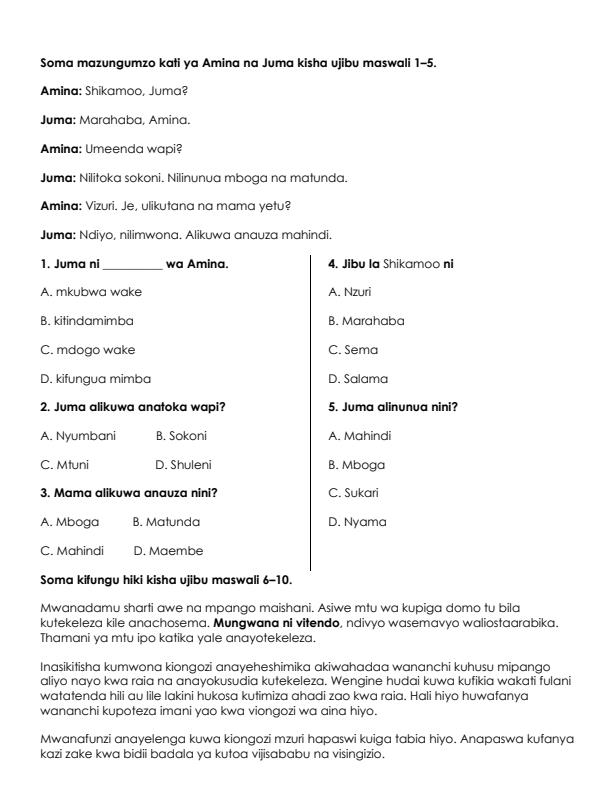 Preview page Grade-6-Kiswahili-KPSEA-Predition-Exam-2026-Set-2_6631_1.jpg
