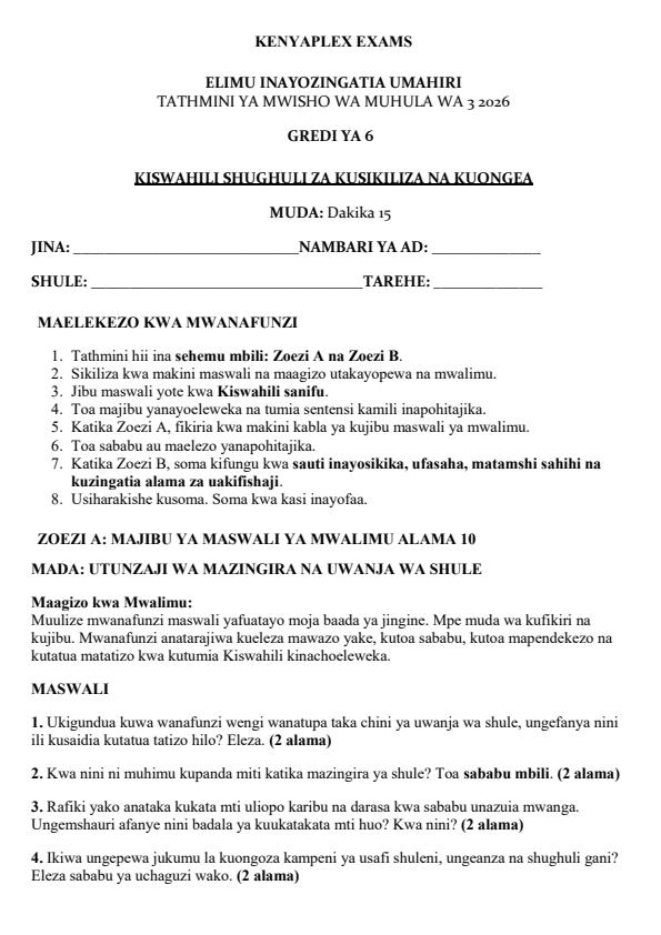 Preview page Grade-6-Kiswahili-Kusikiliza-na-Kuzungumza-End-Term-3-set-2-exam-2026_7118_0.jpg