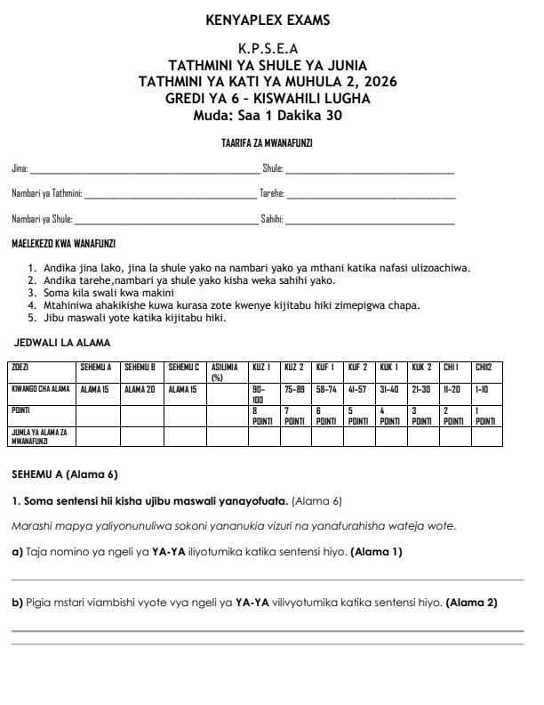 Preview page Grade-6-Kiswahili-Lugha-September-Assessment-Examination-2026_6767_0.jpg