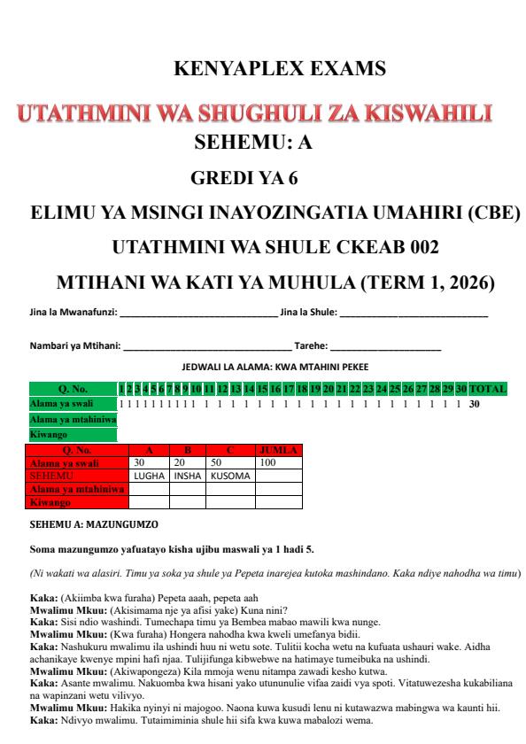 Preview page Grade-6-Kiswahili-Mid-Term-1-Exam-2026_5092_0.jpg
