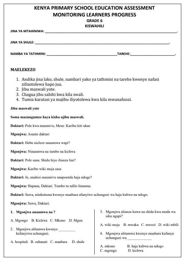 Preview page Grade-6-Kiswahili-Opener-Exam-Term-1-2026_4967_0.jpg