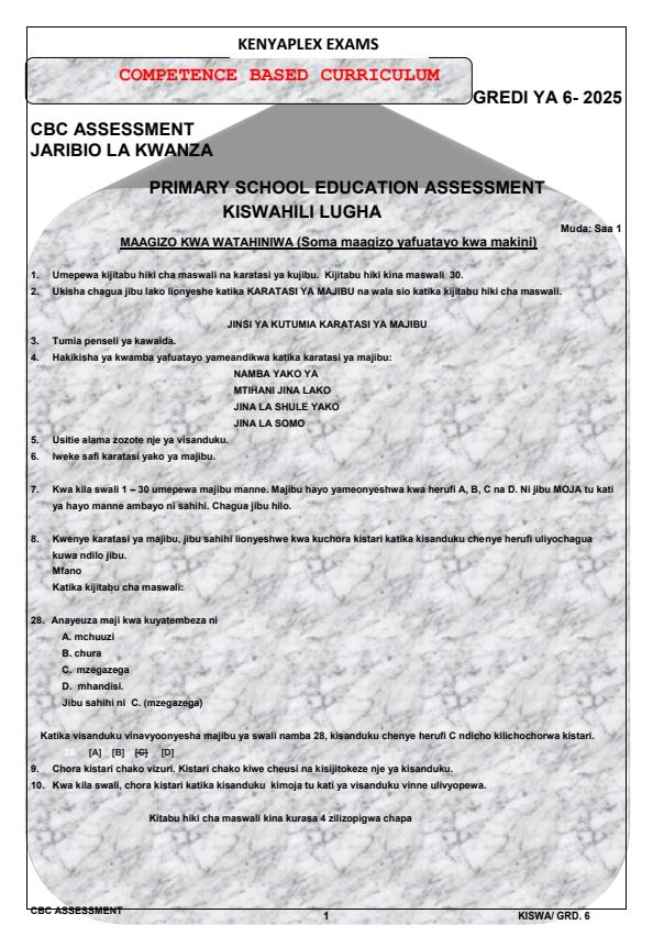 Preview page Grade-6-Kiswahili-Term-1-Opener-Exam-2025_3534_0.jpg