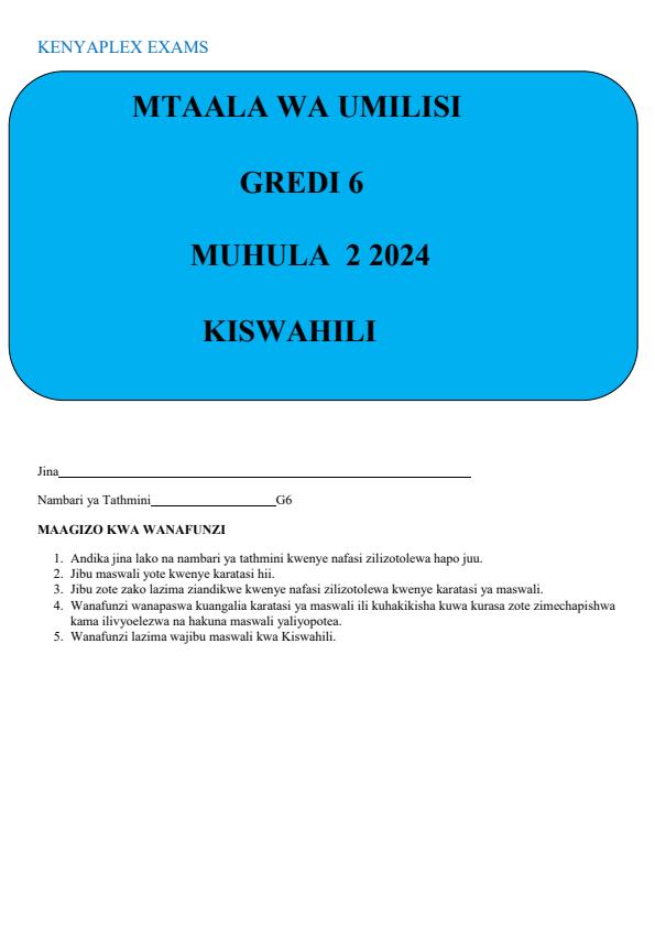 Preview page Grade-6-Kiswahili-Term-2-Opener-Exam-2024_2448_0.jpg