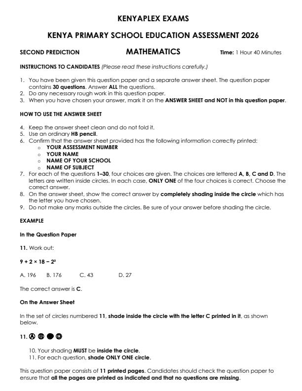 Preview page Grade-6-Mathematics-KPSEA-Prediction-Exam-2026-Set-2_6632_0.jpg